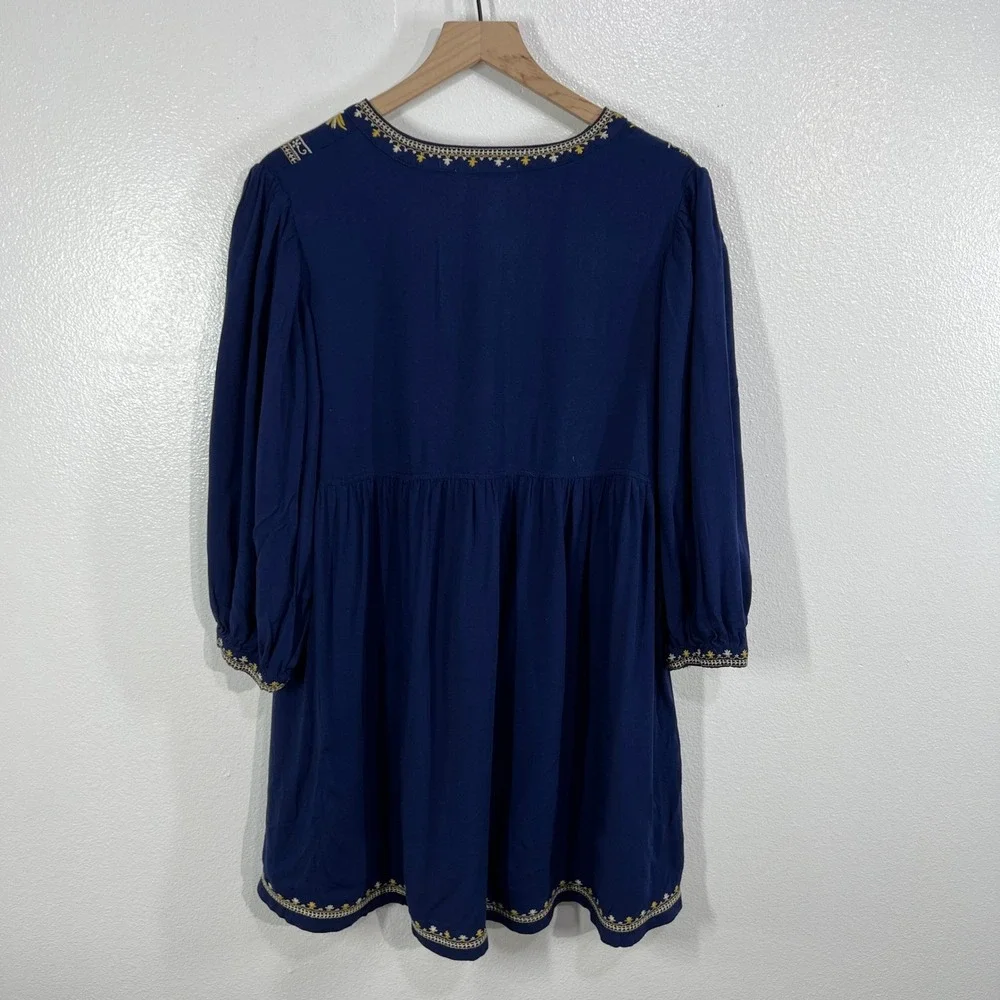 Solitaire Medium Blue‎ Embroidered Rayon Peasant Dress Bohemian Festival